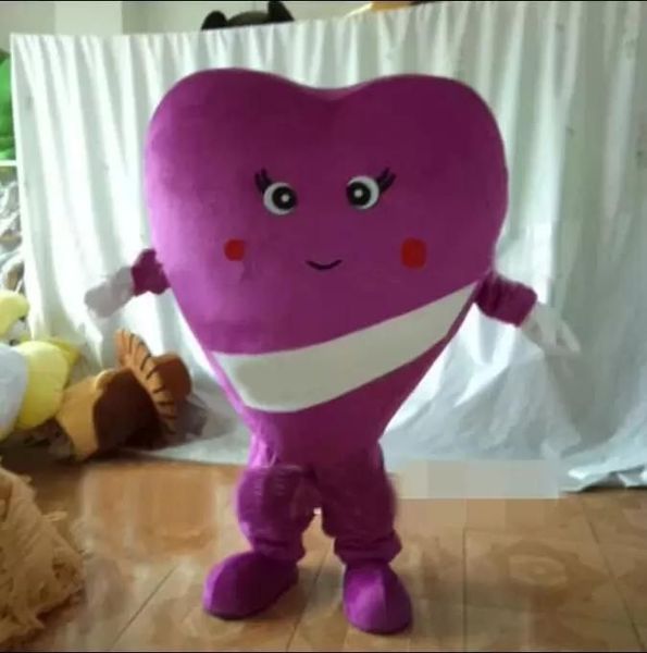 NOVO ESTILO PURPLE PURPLE CORAÇÃO MASCOT Costume Halloween Characton Character Roupfits Suit Publicidade Folhetos Roupas Carnaval Unissex Roupa de adultos