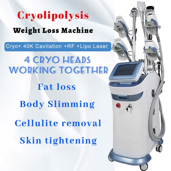 Vacuum Therapy Fat Freezing Cryolipolysis Slimming Machine 4 Cryo Heads che lavorano insieme Attrezzature per supporto per crioterapia per la perdita di peso