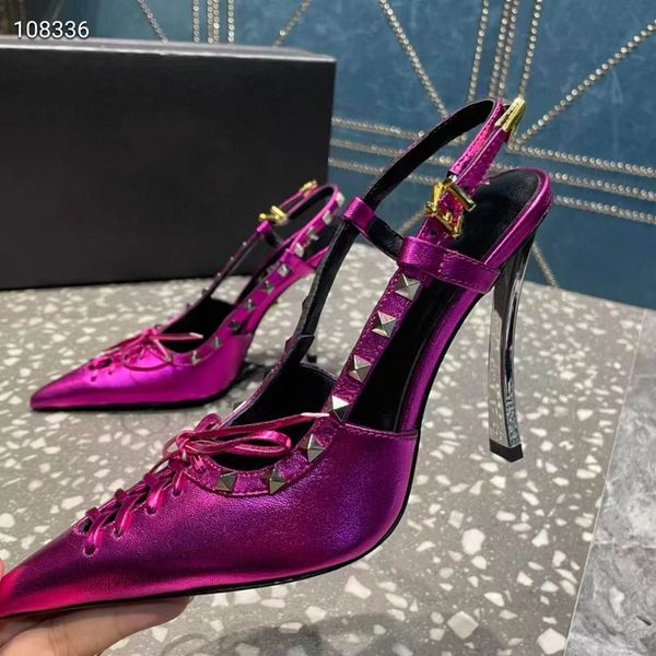 Designer Red High Heels Ladies Luxury Studde Sexy Fuchsia Destate per feste per feste 35-42