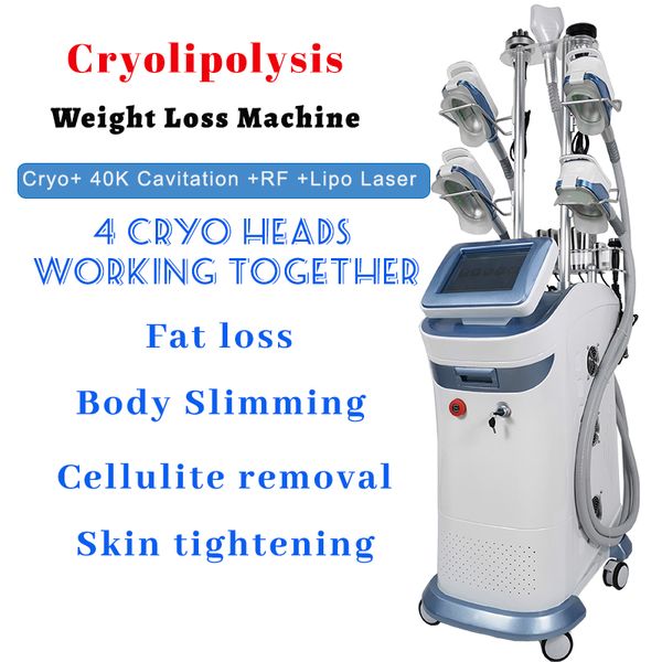 Crioterapia Vacuum Fat Dissolving Cryolipolysis Body Slimming Machine Rf Skin Tightening Weight Loss Cryo Heads 4 pezzi che lavorano insieme