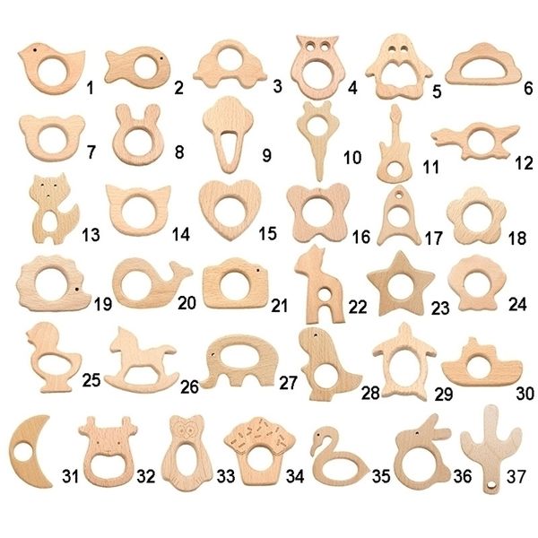 Bebê dentes brinquedos chenkai 10pcs de madeira elefante elefante ovelha de avião dinossauro Cavaleiro de dinossauro Teether Ecofriendly inacabado Pacifiadora 220909