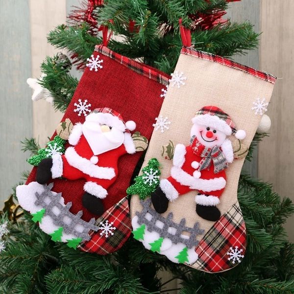 Рождественские украшения чулки носки украшения снеговик Санта -лось медведь подвеска маленькие ботинки детские годы Candy Bag Gift Cireplace Дерево 220912