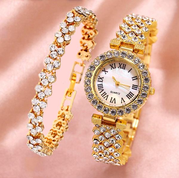 Luxus Strass Armband Uhren Set Für Frauen Mode Geometrische Armreif Quarzuhr Damen Armbanduhr Gold Silber