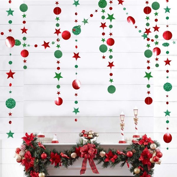 Decorações de Natal 4 metros Glitter Star Round Paper Banner Bunting Birthday Party Tree Ornamentos 220912