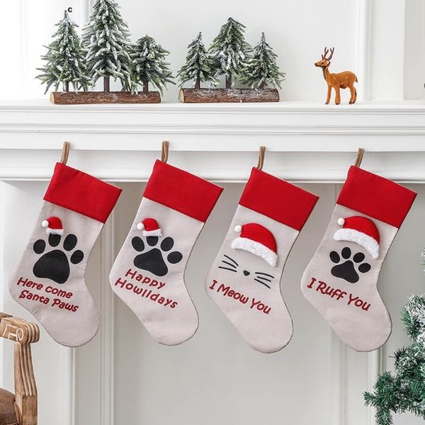 Weihnachtsdekorationen, 1 Stück, Haustier-Hundekatzenpfotenstrümpfe, groß, 45,7 cm, Weihnachtsfeiertage, hängende Socken, Leckerlibeutel für Kamin, Baum, Heimdekoration, 220912