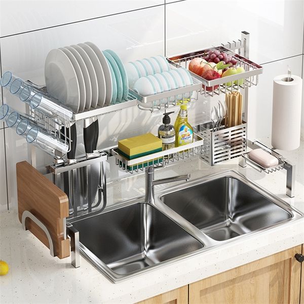 Aufbewahrungskörbe DIY Drain Dish Rack Edelstahl Küchenregal Obstkörbe Raumorganisator Multifunktionale Lagerung Home Supplies 220912