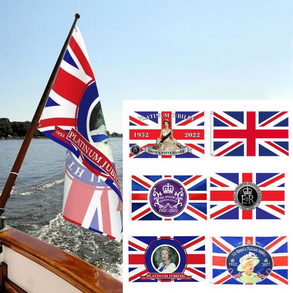 Banner-Flagge 2022 Queens Elizabeth Jubilee Union Jack 3x5F Platinums Jubilee Flag Jubiläum britisches Banner 70. Party-Dekorationen