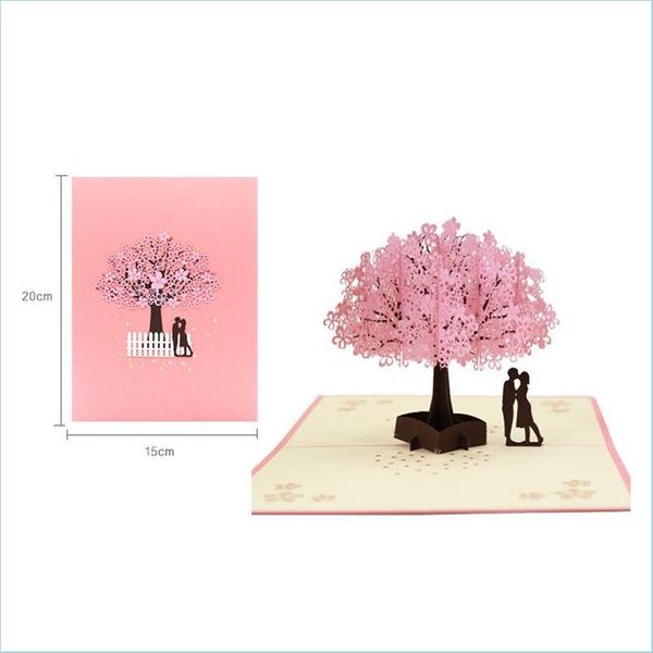 Cart￵es de felicita￧￵es Cart￵es de felicita￧￵es Cart￣o de cerejeira 3D Cart￣o pop-up Handmade Romantic Gift for Wife, namorada marido JS23 Drop entrega 20 DHE2T
