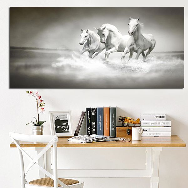 Canvas pintando cavalos brancos modernos correndo em pintura a óleo de rio impressão hd na tela da parede de pôsteres da parede pop art d'água para sala de estar sofá cuadros