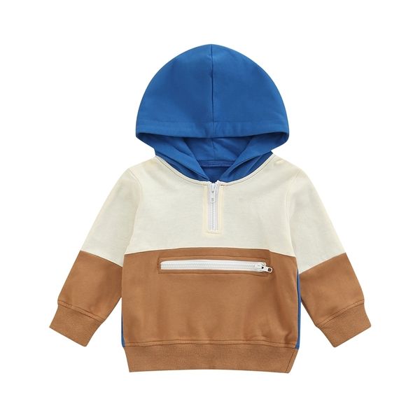 Felpe con cappuccio Felpe 0 4Y Toddler Baby Boys Pullover Casual Patchwork Tasca frontale con cerniera Felpa con cappuccio manica lunga Primavera Autunno Capispalla 220829