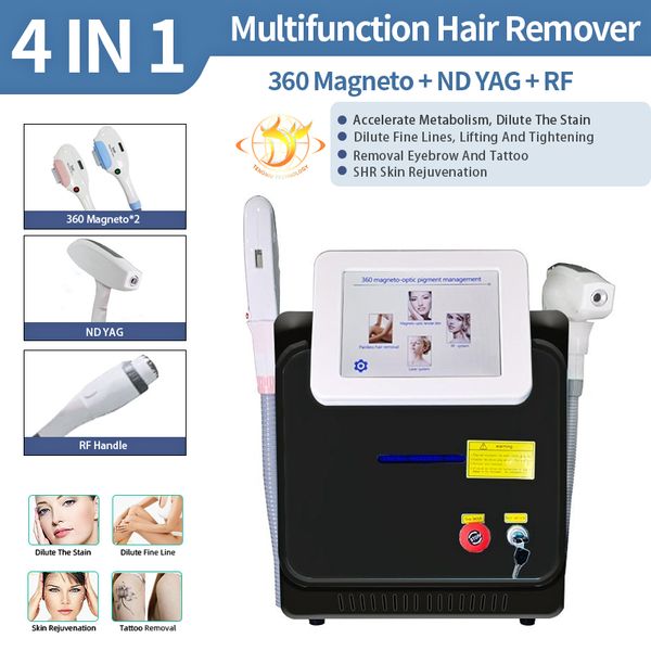 4 alças de remoção de pelos Elight Ipl Opt Rf Nd Yag Laser 1064 Tatuagem Removendo 360 Máquina Magneto