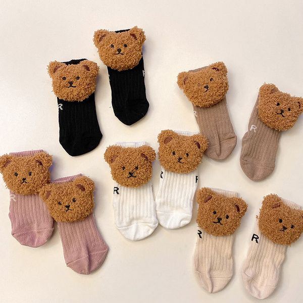 Детские носки с милым медведем для детей от 0 до 4 лет, хлопковые носки с изображением медведя для малышей, подарок для детей, 9 цветов