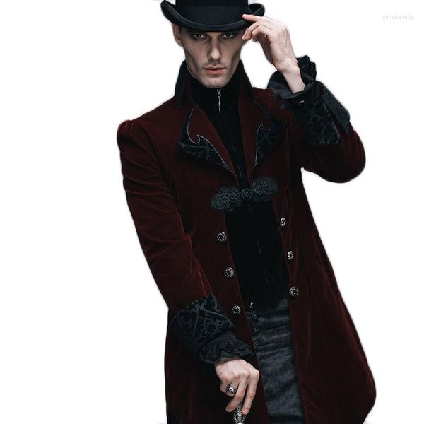 Giacche da uomo Giacca invernale Steampunk Uomo Capispalla Nero Rosso Manica lunga Giacche a vento gotiche da uomo Mens Softshell Court Royal Cappotti e