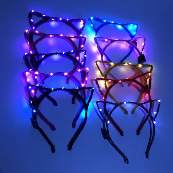 Accessori per capelli Donna Ragazza LED Lampeggiante Orecchie di gatto Cerchio Incandescente String Lights Fascia per capelli Festa Matrimonio Compleanno Cosplay Halloween Natale 220909