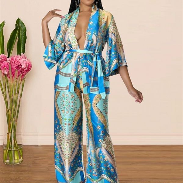Frauen zwei Stück Hosen 2 Stück Set African Dashiki Fashion Top und Hosen Anzüge Hosen Party Dame Matching Sets Outfits Tracksuit Frauenkleidung 220912