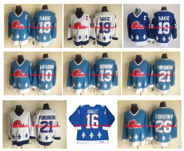 CCM Vintage Quebec Nordiques Hockey Trikot 19 Joe Sakic 13 Matten Sundin 21 Forsberg 10 Guy LaFleur 16 Michel Goulet 26 Peter Stasy