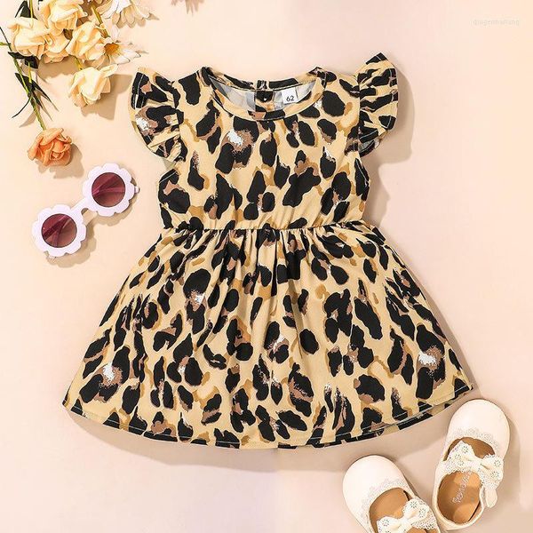 Mädchen Kleider Baby Kostüm Sommer Für Mädchen 0-24 Monate Tragen Mode Oansatz Leopard Fliegen Ärmeln A-linie Kinder bebes Kleidung