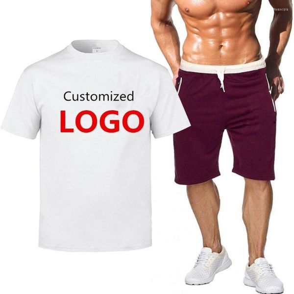 Erkek Trailtsits 2pcs Set Baskı Kısa Kollu DIY DIY Özel Logo Metin Görüntü Spor Giyim Moda T-Shirt Sweatpants Casual Tshirt Trailsuit