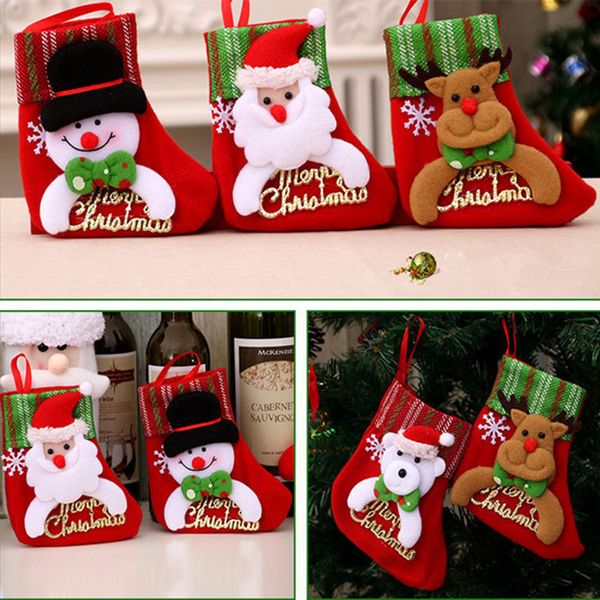 Decorazioni natalizie 1Pc Home Decor Calze Pupazzo di neve Santa Elk Bear Stampa Natale Candy Gift Bag Decorazione albero 220912