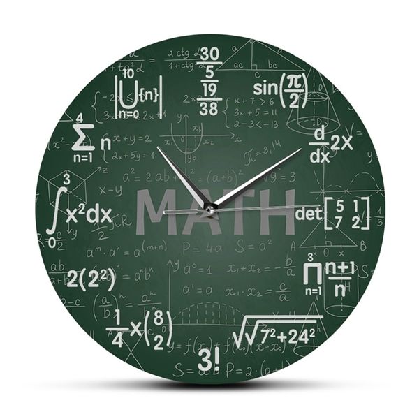 Relógios de parede Fórmulas de matemática verdes Relógio Hanging Watch de volta à escola ematics ematics Art Decor Geek Gift 220909