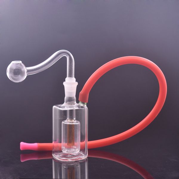 Mini -Glasöl -Brenner Bong Wasserrohre Inline Matrix Perc 10mm Gelenkrecycler Dab Rig Wabe -Aschefänger Bongs mit männlichem Ölbrennerrohr und farbenfrohen Schlauch