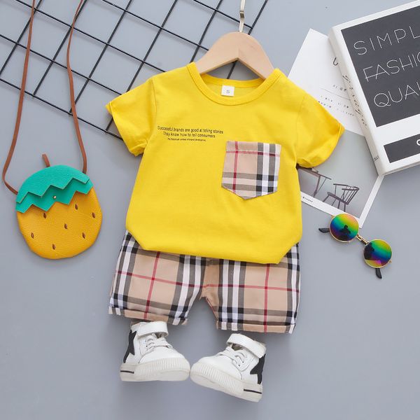 Baby Jungen Mädchen Kleidung Sets Plaid Kleinkind Kleinkind Sommer Kleidung Kinder Outfit Kurzarm Casual T Shir 5123