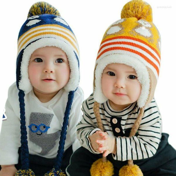 Boinas de alta qualidade infantil garoto menino menina inverno malha quente crochê bola de ouvido gorro boné de lã de lã pingulknit esqui