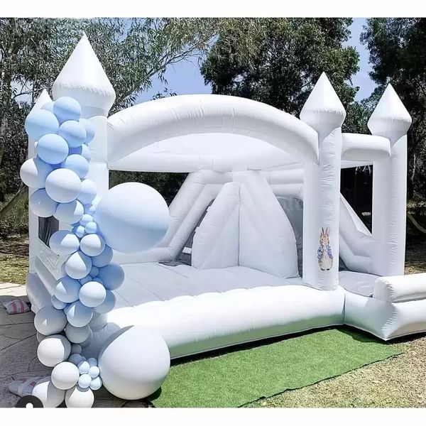 Jumper inflável Jumper House Wedding Bouncy Castle com Slide Combo All White Bouncer Salting Beding for Sale Free Ship to Door