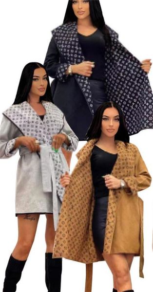 Vestidos femininos com capuz manga longa casacos outono inverno lapela dupla grossa e tiras duplas trincheira jaquetas de lã painel casacos agasalhos