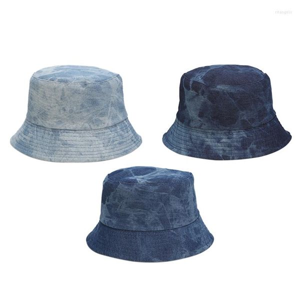 Boinas Retro Tie-Dye Fisherman Hats para homens e mulheres jeans de dupla face de bacia Hat de bacia ao ar livre Pesca de praia larga larga