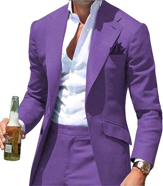 Tuxedos do noivo roxo Men vestido de noiva Notch Lapeel Slim Fit Men Blazer Prom Dinner/Darty Terno