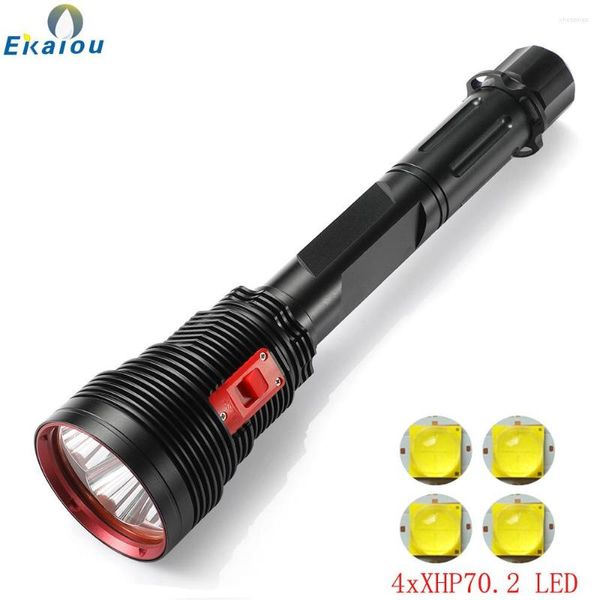 Taschenlampen Fackeln Hohe Helligkeit Professionelles Tauchen 4xXHP70.2 LED Wasserdichte U-Boot-Licht 200M Taucher Taschenlampe für 3x26650