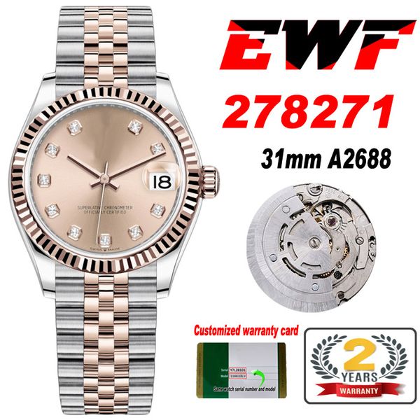 EWF 31mm 278271 ETA A2688 Orologio automatico da donna Two Tone Rose Gold Champagne Diamanti Quadrante JubileeBracciale in acciaio Super Edition Womens Same Series Card Puretime C3