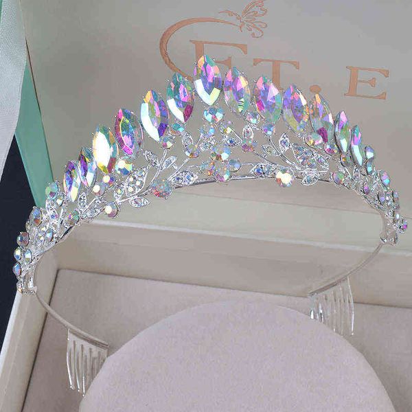 Hochzeit Haarschmuck Zarte Vintage AB Farbe Hochzeit Krone Legierung Braut Tiara Barock Einfache Prinzessin Stirnband Strass Halbrunde Tiaras Kämme T220907