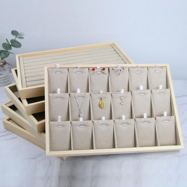 Schmuckbeutel, beige Holztablett, Schmuck-Organizer, Aufbewahrungsbox, Uhrenhalter, Halskette, Ring, Ohrring, Anhänger, Ständer-Serie