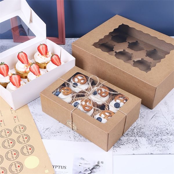 Embrulho de presente 10 pcs 4 6 12 xícara inserir dobras abertas janela cupcake box muffin sobremesas embalagens de presente de casamento partido de casamento por atacado 220913