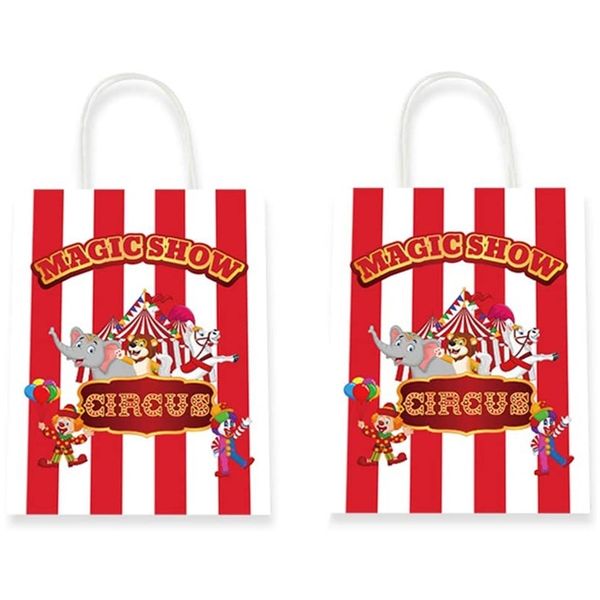 GRESTO DE GREST 12PCS Circus Carnival Party Candy Bag Circus Candy Paper Bag Kids Birthday Baby Chouper Party Decoration Gream