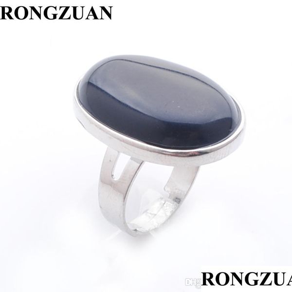 Solitaire Ring Beautif Kadın Taş Yüzük Takı Doğal Taş Siyah Agate Oval Boncuk Sier Renk Ayarlanabilir Parmak Yüzük Carshop2006 DHH6H