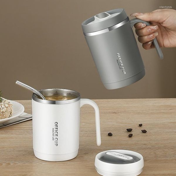 Tassen Doppelwandiger Vakuum-Thermobecher mit Strohhalm, Edelstahl-Kunststoff-Liner, tragbares Auto-Frühstück, Kaffeetasse, Wasserflasche, Trinkgeschirr