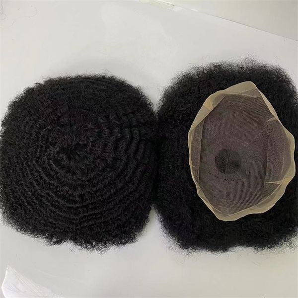 Afro -americano Afro 8mm Wave Black Cor Virgin Virgin Remy Humano Human Hair Pedaços 8x10 Toupe de renda cheia para homens negros