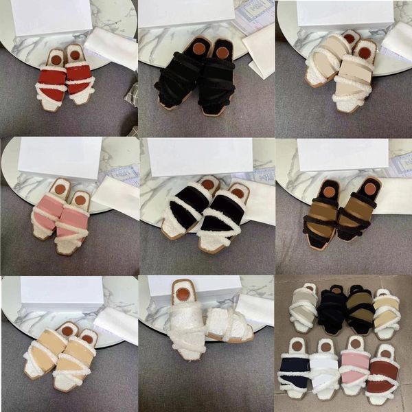 Retro Hausschuhe Sandalen Wolle Choles Schuhe Slipper Flip Flops Designer Woody Damen Flache Chloee Tick Plüsch Chloe Winter Indoor CHLOE Warme Leder Fuchspelz Damen Slide