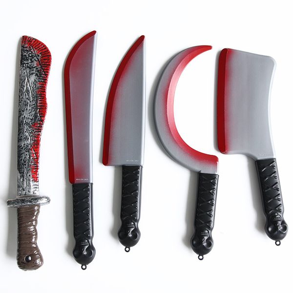 2022 Nuovo Halloween Coltello per sangue Forniture per feste Coltello affilato rosso insanguinato Fantasma Festival Giocattolo di plastica Simulazione Puntelli per arco da cucina