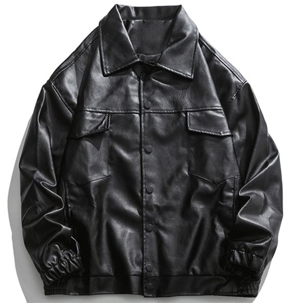 Men's Leather Faux Autumn Color Solid PU Jacket Men High Street Baseball Coat Black Motorcycle Outwear Streetwear 220913