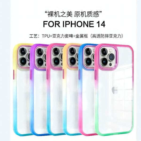 Duas caixas de telefone metal deslumbrante para gradiente de cores para iPhone 14 14PRO 13 12 11 conchas de prevenção