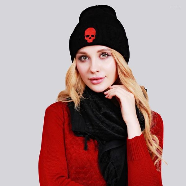 Berets Schädel Muster Stickerei Kappe Hip-Hop Stil Stricken Hut Lässig Gestrickte Warme Wolle Hüte Für Männer Frauen Winter Baumwolle beanie Caps