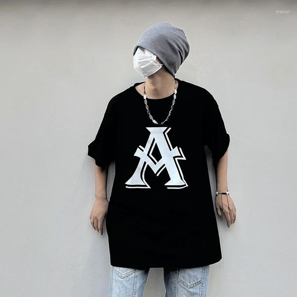 T-shirt da uomo T-shirt casual da uomo ampia T-shirt nera estiva a maniche corte T-shirt vintage stile coreano