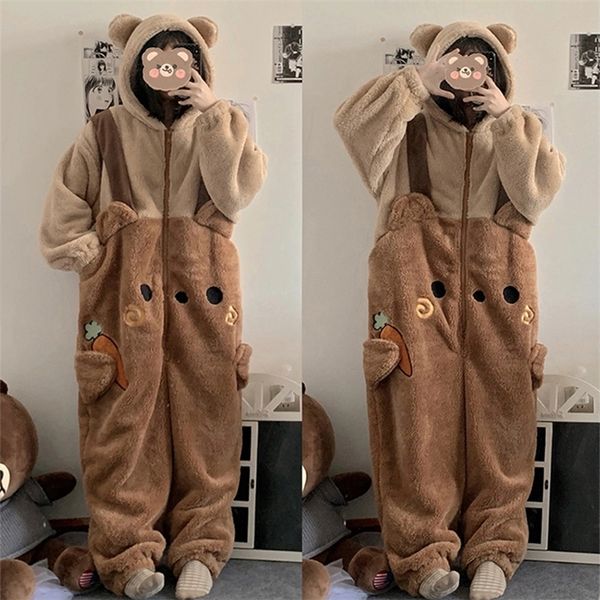 Damen-Nachtwäsche, Damen-Einteiler, Pyjama, Flanell, Cosplay, Tier-Korallen-Fleece, warm, Cartoon-Braunbär-Kostüm, Kapuzen-Nachtwäsche, Homewear 220913