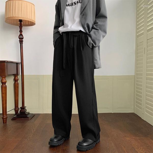 Мужские брюки с четырьмя сезонами в ширину для мужчин простые сплошные цвета черные повседневные мешковаты