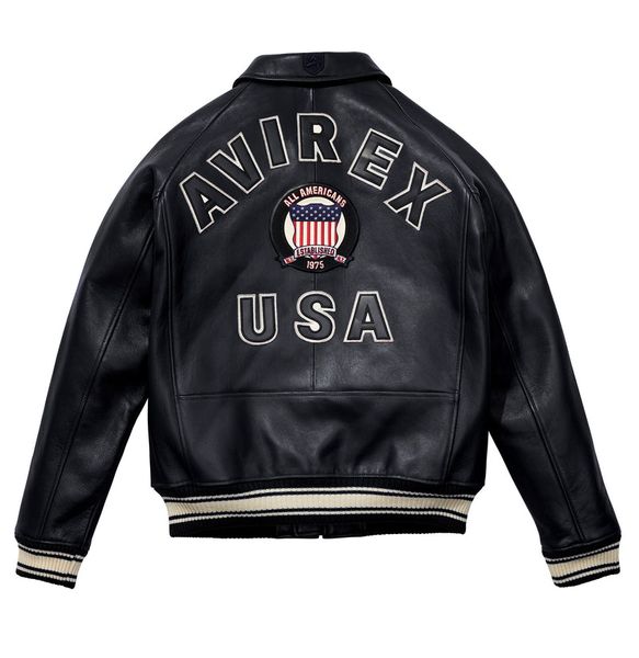 Bomber sportivo AVIREX-USA in vera pelle del 1975, giacca in pelle di pecora spessa bianca