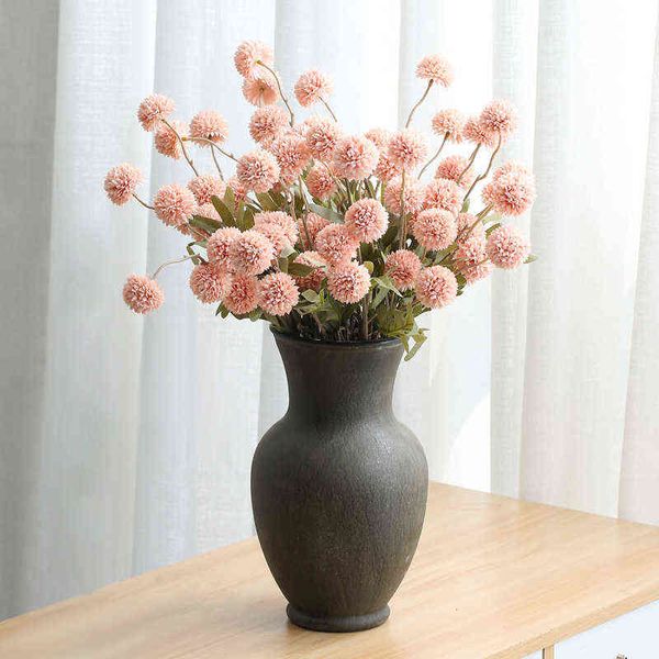 Vegetazione floreale finta 1 pz 5 teste fiore artificiale pompon di seta mamma dente di leone 26 cm pianta finta giardino domestico decorazione festa di Natale accessori J220906